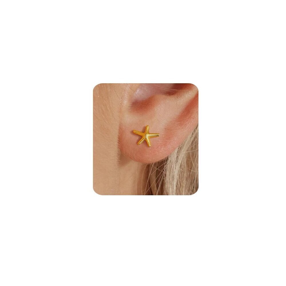 14K Gold Plated Starfish Stud Earrings Dainty Minimalist Hypoallergenic